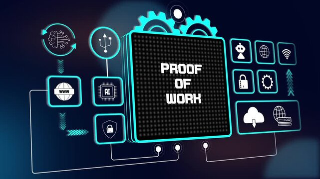 Powerful hud animation representing proof of work for advanced mining technology research and futuristic digital crypto ads