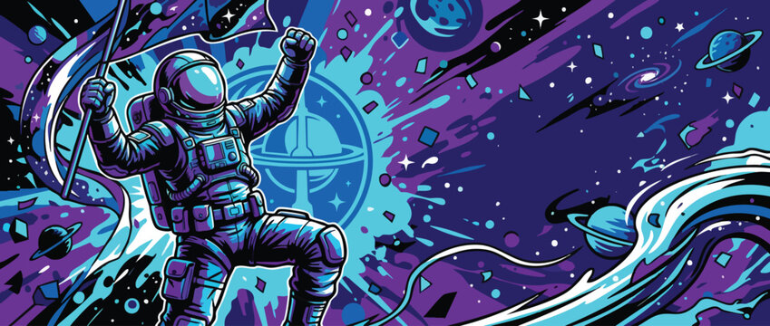 Space Explorer Astronaut in Dynamic Pose Celebrates Space in Outer Galaxy