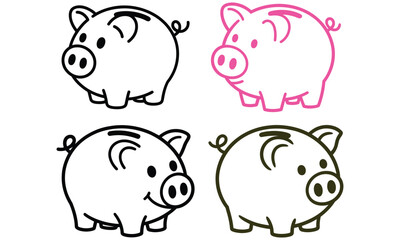 Obraz premium Cute piggy bank icon set simple line and color variations financial savings concept illustration 