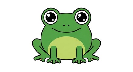 Fototapeta premium Cute cartoon frog illustration on white background, happy amphibian character