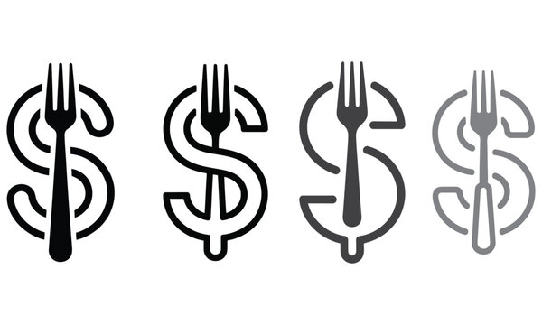 Dollar sign with fork creative finance and food cost concept icon set minimal design illustration 