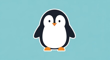 Obraz premium Cute cartoon penguin illustration, simple flat design, isolated on blue background