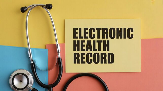 Stethoscope on colored background with Electronic Health Record note