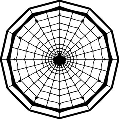 Obraz premium Black and White Spider Web Vector Illustration with Spider in Center Octagonal Frame