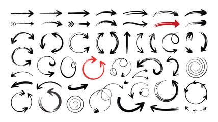 Naklejka premium Abstract hand drawn arrow icons collection in various curved directions isolated on white background