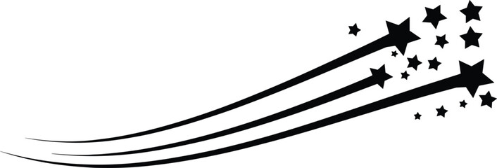 Black shooting stars silhouette with elegant trail lines isolated on white background © Masud