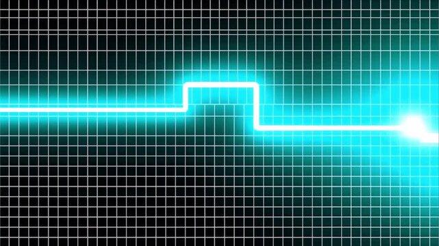 Cyan blockchain network on dark 2D grid for crypto technology