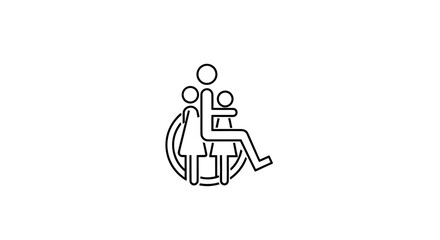 Fototapeta premium Family in wheelchair icon, accessibility symbol, people with disabilities, inclusion, support