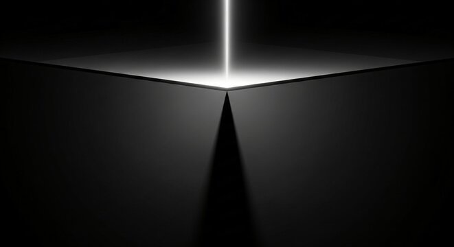 Abstract dark space with a bright light beam entering a corner casting shadow
