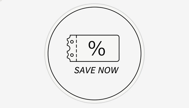 Save Now Discount Coupon Icon with Percentage Symbol and Text