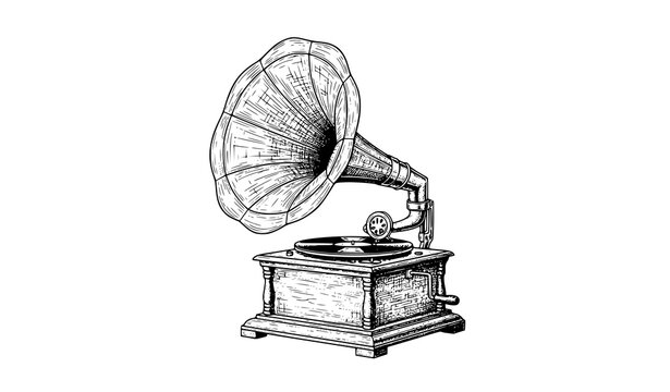 Vintage gramophone hand drawn sketch phonograph vector illustration