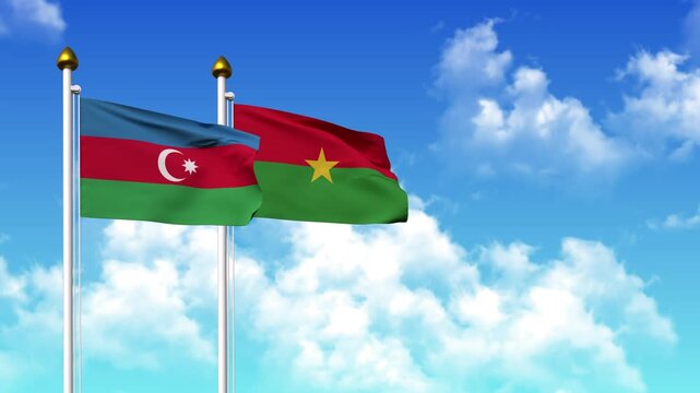 Waving flags of AZERBAIJAN and BURKINA FASSO on pole included with alpha