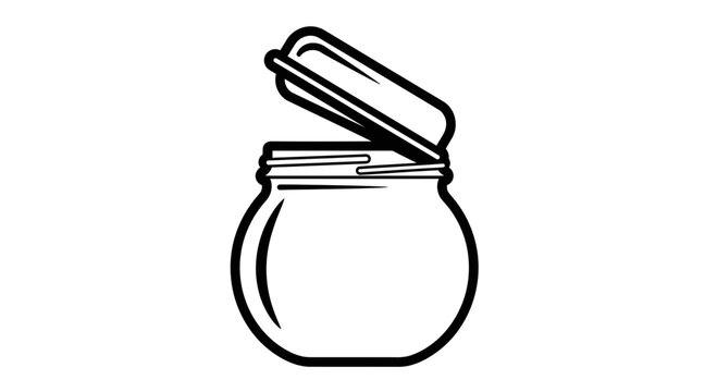 Open Glass Jar Icon with Lid Ajar, Simple Line Art, Isolated on White Background