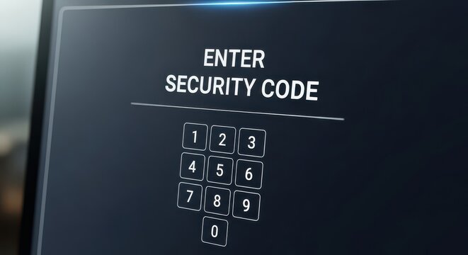 A close-up view of a digital screen displaying "Enter Security Code" with a numeric keypad for access.