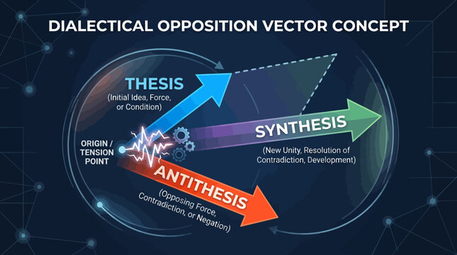 Dialectical Opposition Vector Concept Thesis Antithesis and Synthesis in a Dynamic Visual Representation.