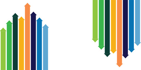Obraz premium Colorful Arrows Pointing Up and Down on White Background.