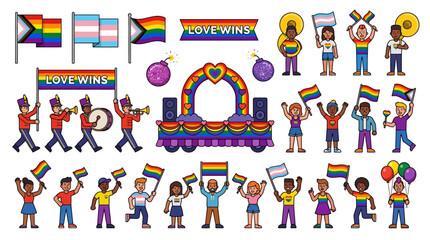Obraz premium Diverse Group Celebrating Pride with Flags and Music.