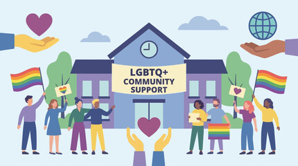 Fototapeta premium Diverse group of people celebrating LGBTQ community support.