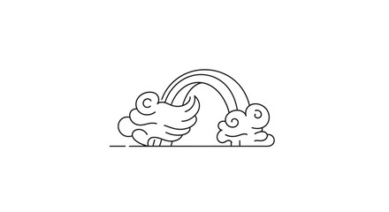 Fototapeta premium Minimalist Rainbow Arching Between Clouds in Outline Style