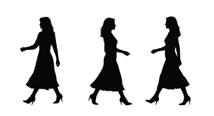 Three women walking in dresses a striking black silhouette © Sogir