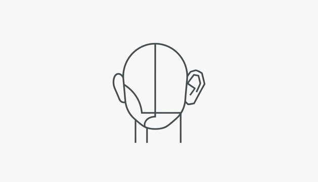 Minimalist Line Art of a Human Head from Behind, Showing Skull Structure and Ear