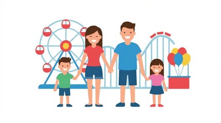 Fototapeta premium family at amusement park smiling.