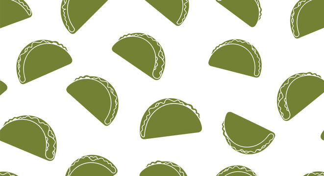 Green taco vector pattern seamless background for Mexican food packaging and restaurant design