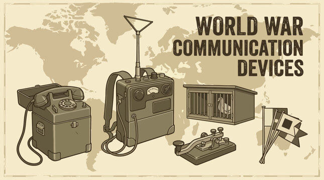 World War Communication Devices Vintage Military Radios and Telegraph.