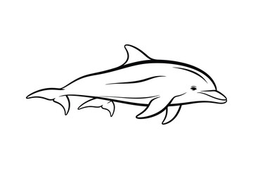 Fototapeta premium A black and white line drawing of a dolphin swimming on a plain background, illustration of a marine mammal in a simple yet elegant style.