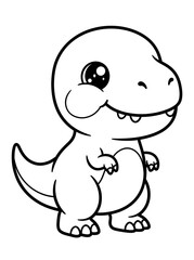 Obraz premium Cute Cartoon T-Rex Dinosaur Coloring Page - Adorable Kids Printable