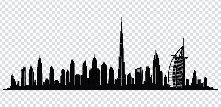 Vector illustration dubai city skyline silhouette with burj khalifa and dubai wheel