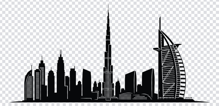 Vector illustration dubai city skyline silhouette with burj khalifa and burj al arab