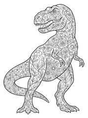 Fototapeta premium Floral Pattern T-Rex Coloring Page - Beautiful Botanical Dinosaur Design