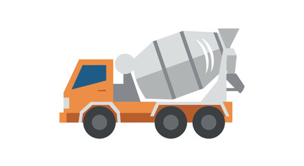 Fototapeta premium Industrial Orange Concrete Mixer Truck Illustration - Minimalist Construction Vehicle Vector Isolated on White Background for Building and Engineering Design