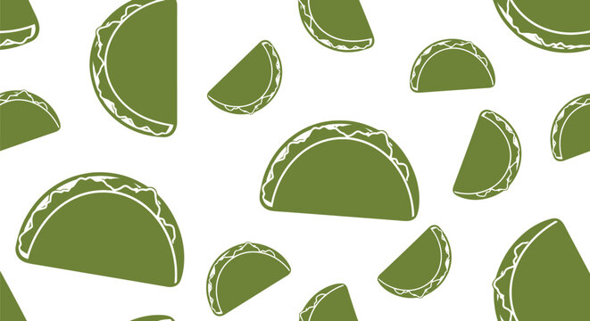 Green taco vector pattern seamless background for Mexican food packaging and restaurant design
