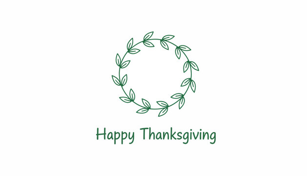 Happy Thanksgiving Wreath Greeting Card - Green Leaves Circle Border