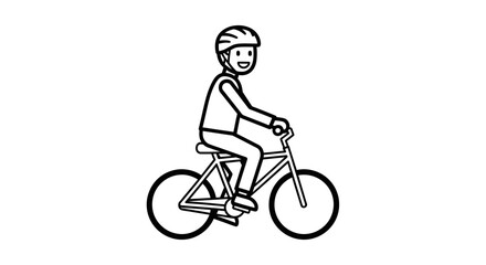 Obraz premium Happy Cyclist Riding a Bicycle with Helmet, Simple Line Art Style