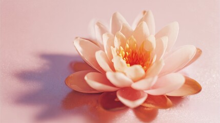 Fototapeta premium Pink Water Lily Blooming on Pastel Background, Close up Lotus Flower for Spa and Relaxation Design Layout with Copy Space for Wellness or Beauty Brand Message