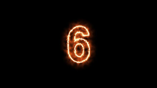 Fiery Number Six Glowing With Intense Heat And Light.