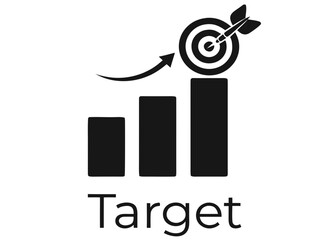 Target Achievement Icon with Upward Bar Chart, Arrow and Dartboard &ndash; Minimal Black and White Vector
