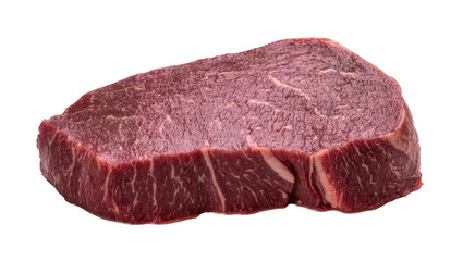 Fototapeta premium Fresh raw beef steak, uncooked red meat cut with visible marbling, perfectly isolated PNG on transparent background, ready for culinary design