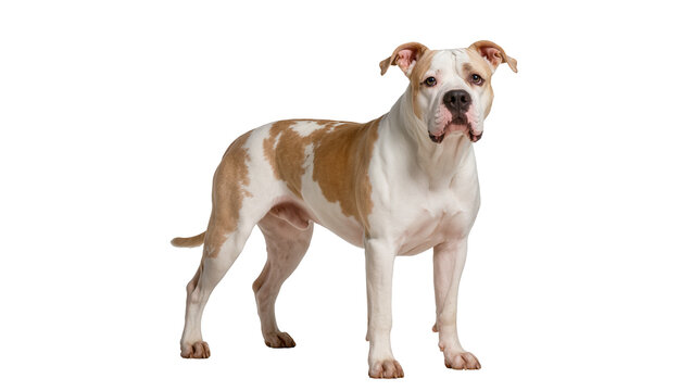 Majestic American Bulldog standing confidently, a powerful and loyal companion dog breed isolated on transparent background PNG, studio shot