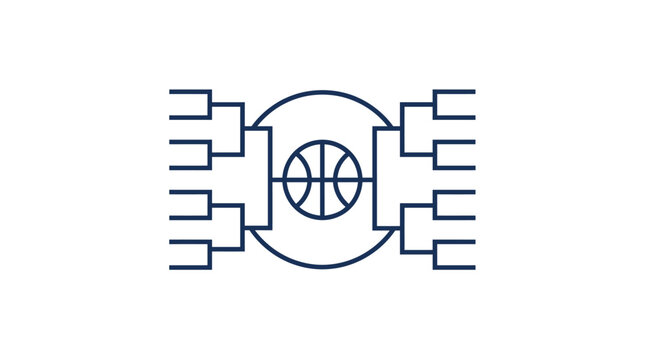 Minimalist 16-team basketball tournament bracket with circle frame ball icon for sports competition playoffs.