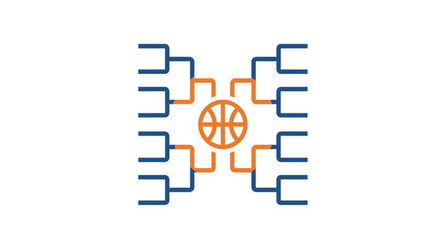 Basketball tournament bracket infographic with ball icon in clean flat vector style for sports competition scheduling and playoffs.