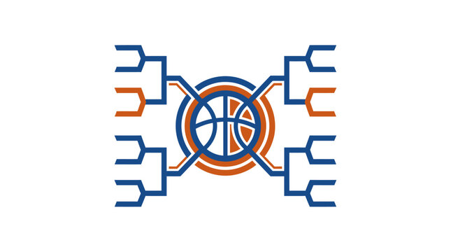 Bold 16-team basketball tournament bracket with integrated ball icon for sports playoffs and competition schedule.