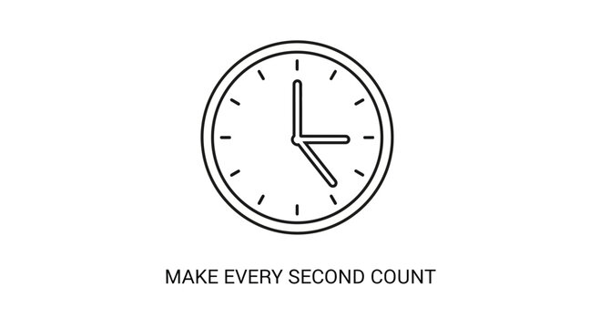 Clock Face Icon with Motivational Text "Make Every Second Count"