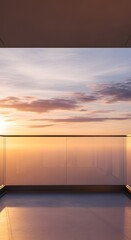 Fototapeta premium Modern apartment balcony overlooking a scenic sunset sky
