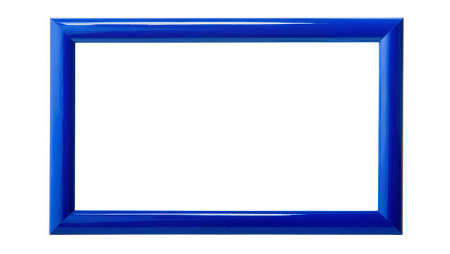 Vibrant blue rectangular glossy picture frame, empty and modern, isolated on transparent background, perfect for design mockups PNG