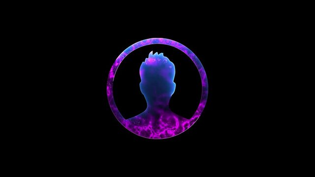 Neon glowing Default Social Media Profile icon two color saber animation on black background