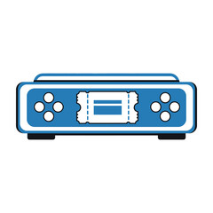 Obraz premium Blue retro game console with white accents and movie ticket